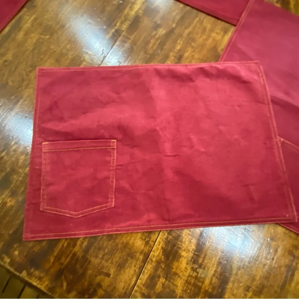 Pottery Barn Set of 4 Dark Red Corduroy Placemats w/ Pocket Cotton Cord 14X20